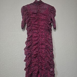 Willow & Clay Hot Pink Leopard Ruched Midi Dress